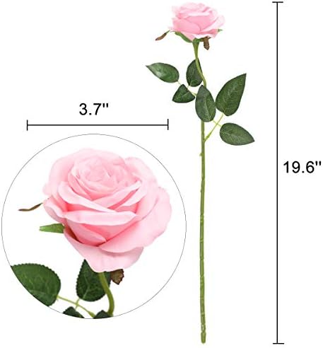 10pcs Pink Roses Artificial Flowers, Realistic Faux Rose with Long Stem