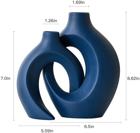 Lvases Snuggle Hollow Ceramic Flower Vase of 2, Navy Blue Home Decor Vases