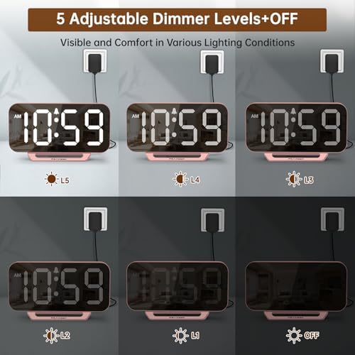 Peakeep Slim Digital Mirror Aesthetic Alarm Clock for Bedrooms Desk Decor