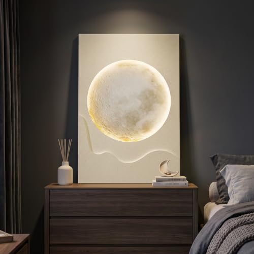 Cuspin Large White 3D LED Moon Wall Art, 24x36 In