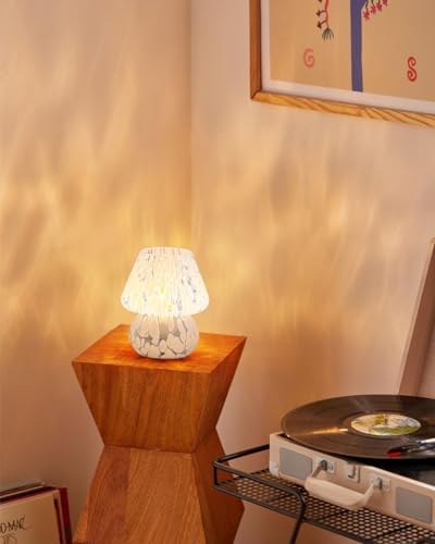 ONEWISH Mushroom Lamp Small Bedside Table Lamp-Nightstand Nightlight Dimmable Stepless, Translucent Glass Desk Lamp for