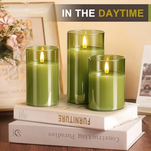 Tyawon Glass Battery Operated LED Flameless Candles with Remote and Timer, Real Wax Candles Warm Color Flickering Light