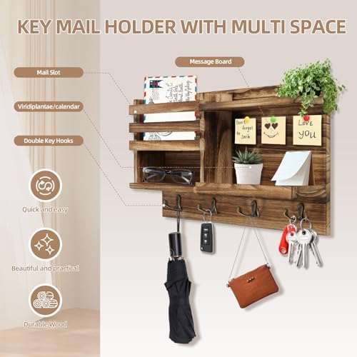 Solid Wood Key and Mail Organizer / Burnt Brown