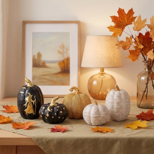 2Pcs White Resin Fall Pumpkin Decor Set for Thanksgiving Halloween