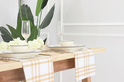 PurpleEssences Plaid Napkins 18x18 Homestead Plaid - Beige & White