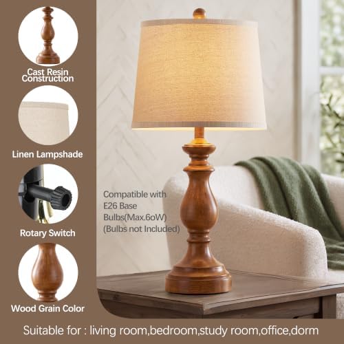 PARTPHONER Traditional Table Lamp Set of 2, Rustic Farmhouse Table Lamps for Living Room Bedroom, 27" Bedside Desk
