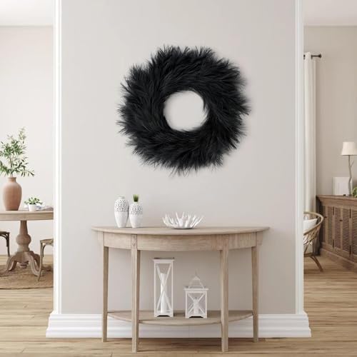 Sggvecsy Pampas Grass Wreath 26’’ Faux Pampas Wreath for All Seasons Artificial Pampas Wreath Christmas Decor Boho Wall Decor for Front Door Farmhouse Halloween Autumn Wreath Decoration (Black)