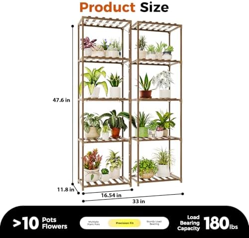 Bamworld Plant Stands with Grow Lights Sets of 2 Tall Plant Shelves