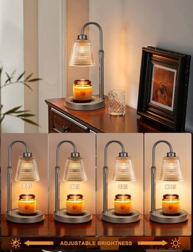 Gray Candle Warmer Lamp with Timer, Dimmable Candle Warmer for Jar Candles, Height Adjustable Wax Melts Warmer