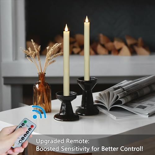 11 Inch Flameless Taper Candles with Remote,Battery Powered Candlesticks Realistic Flickering,Ivory Led Candlestick with 3D Wick for Christmas Home Wedding Decor (Pack of 6)