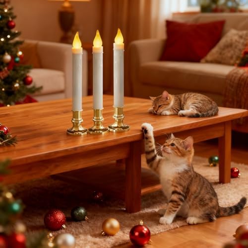 Flameless Taper Candles with Suction Cups, 9.3in, Gold, 6pcs
