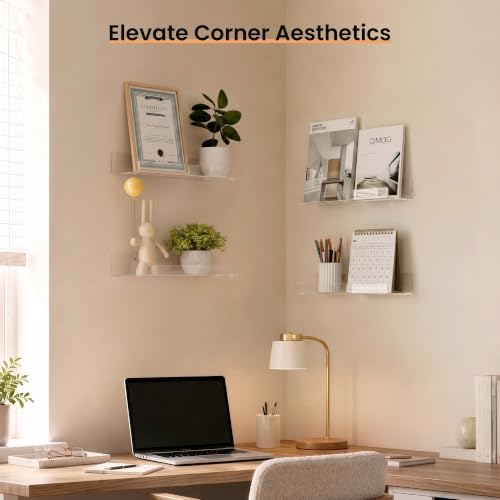 upsimples 9" Acrylic Shelves, Small Shelf for Wall Decor and Display, 4 Pcs