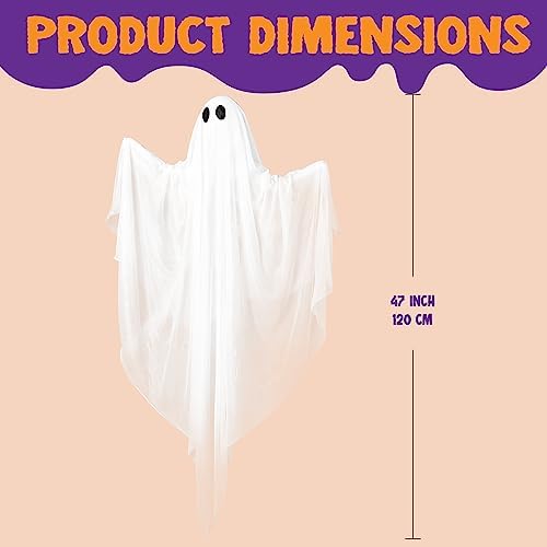 JOYIN Halloween Hanging Light up Ghost, 47" White Ghosts with Green LED Light and Timer Halloween Hanging Decoration Waterproof for Front Yard Patio LawnGarden Party Decor Indoor Outdoor