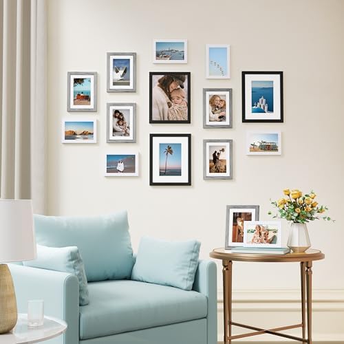 Vittanly 15 Pack Gallery Wall Frame Set, Black, Grey, White