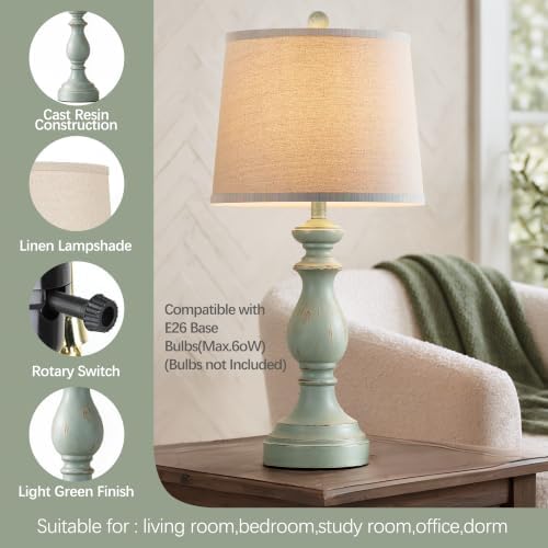PARTPHONER Traditional Table Lamp Set of 2, Rustic Farmhouse Table Lamps for Living Room Bedroom, 27" Bedside Desk