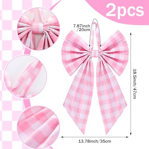 Suncalla 2 Pcs Pink Christmas Plaid Wreath Bows 18'' x 12''