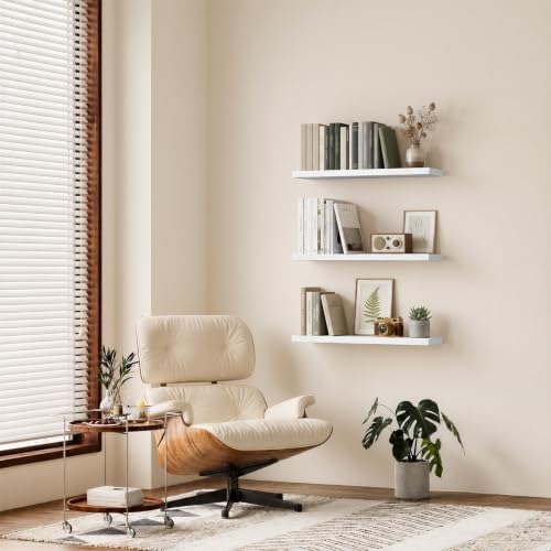 BAYKA White Floating Shelves 35.4in, Set of 2, Wall Mounted for Wall Decor