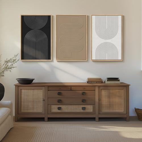 3D Textured Large Framed Boho Neutral Abstract Wall Art Set of 3, 20x30 In