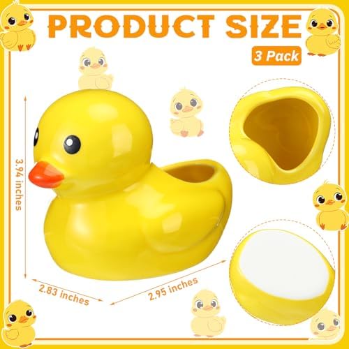 Sieral 3 Pcs Yellow Duck Shaped Ceramic Planter Duck Flower Vase Cute Cartoon Animal Flower Planter Pots for Indoor/Outdoor Gardens Decoration Home and Nursery Decor