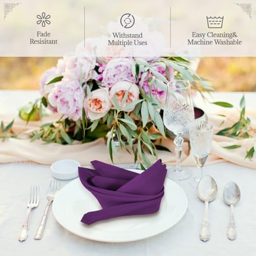 PLOYMONO Eggplant Cloth Napkins - 8 Pack 17" x 17" Polyester Dinner Napkins