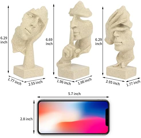 prosfalt 3 Pcs Thinker Statue, Silence is Gold Abstract Art Figurine, No Hear No See No Speak Modern Home Resin