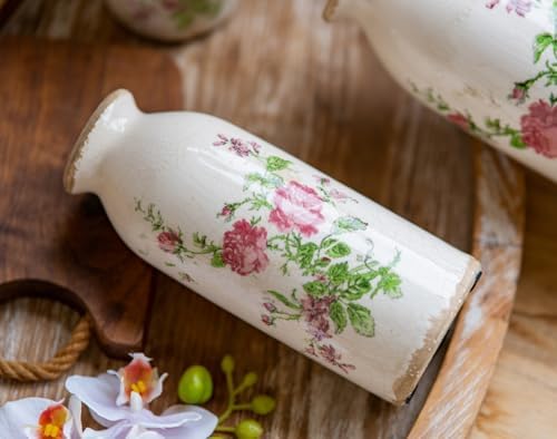 Boho Vase / Ceramic Rustic Farmhouse Vase / Pink Flora / 6 Inch
