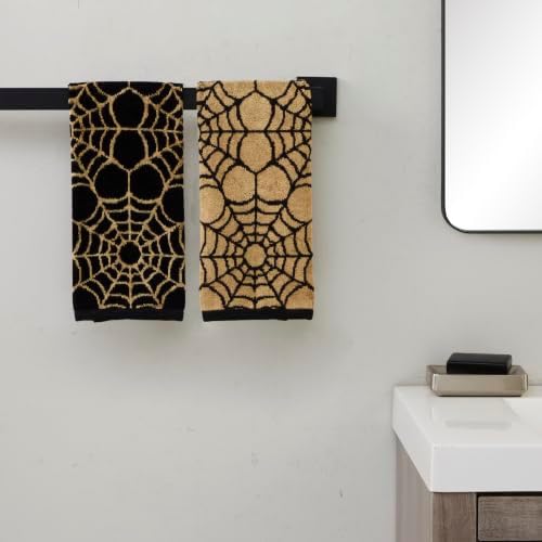 SKL Home Halloween Spider Web Hand Towel Set-2pc, 100% Cotton, Black/Gold