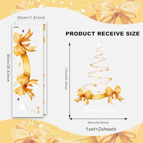2 Sheets Golden Christmas Tree Window Clings Stickers for Glass