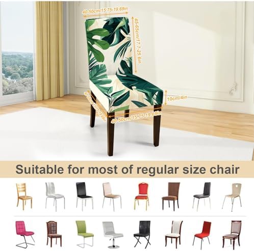 Tropical Leaf Chair Covers for Dining Room – Stretch Removable Washable Seat Slipcovers for Kitchen, Banquet, Wedding, Party – Modern Botanical Green Plant Print Decor,Set of 4