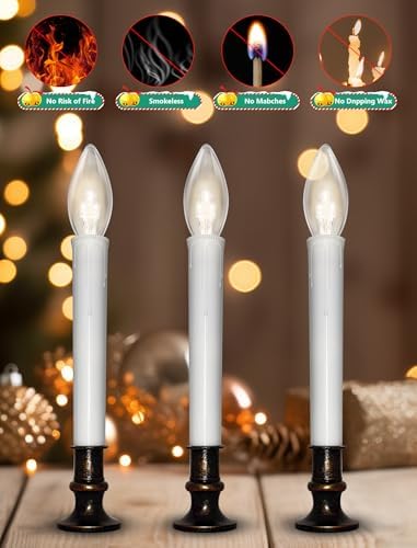 4 Pack Christmas Window Candles Battery Operated with Timer Suction Cup, Flameless LED Christmas Candles Lights with C26 3V Ultra-Bright LED Bulbs for Indoor Dining Table Mantels Xmas Decor