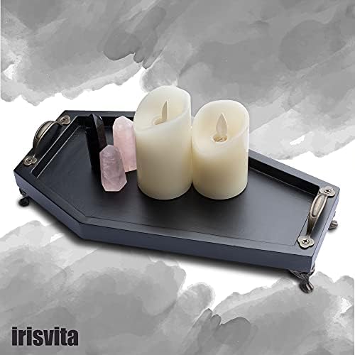IRISVITA Coffin Tray (Redesigned) - Gothic Decor for Home, Spooky Decorative Tray, Goth Room Decor, Black Wooden Tray for Holding Crystal, Jewelry, Skull Mugs, Candles, Essential Oil.