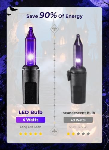 Minetom Purple Halloween Mini Lights, 100 Count 20 Feet Mini String Lights