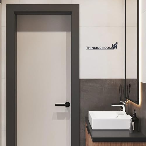 Thinking Room Funny Bathroom Door Sign & Funny Wall Art - Metal Rust-Resistant Decor with Humorous Quotes | Black Matte Bathroom Signs for Restroom | 13.8''x3.2'' Unique Toilet Door Topper Decor