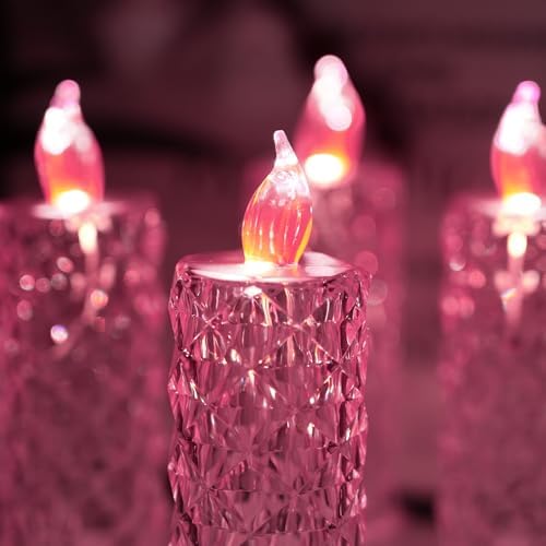 SupBri 4PCS Rose Halo LED Flameless Candles, Pink Crystal-Like Shell
