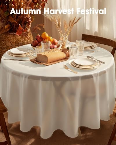 Pureegg Plastic Table Cloth Disposable 84 Inch Round 10 Pack, Beige