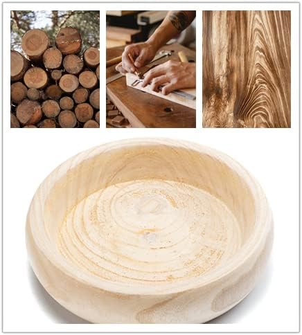 Decorative Wood Bowl Hand Carved Centerpiece Paulownia Round Dough Serving / Natural / 11.4 Inch