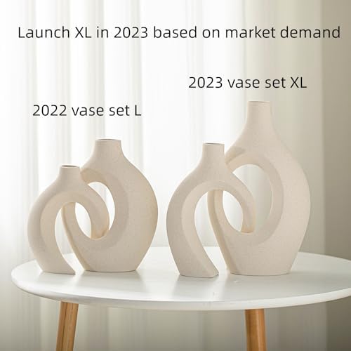 Snuggle Hollow Ceramic Vase / Extra Large Cream White / Set of 2