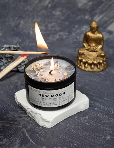 NEW Moon Handmade Candle, New Beginnings, Ritual Energy Gift, Intention De-Stress Good Fortune, Success Protection