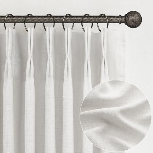 Pinch Pleated Extra Wide 70 x 96 Inch Curtains 2 Panel Set for Bedroom, Modern Beige White Linen Blend Light Filtering