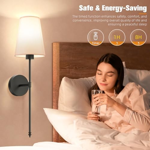NIORSUN 25.4 inch Battery Operated Wall Sconce Set of 2,Black Rechargeable Wall Lights with 10400mAh Dimmable