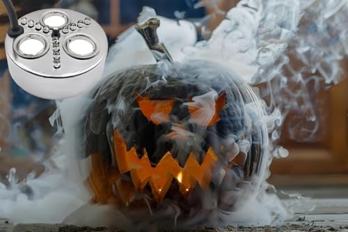 Halloween Party Mist Maker 3 Mist Maker Spray Heads,Ultrasonic Water Pond Fountain Fogger 12 LED Red Yellow and Blue Light Flashes Aluminum Atomizer Air Humidifier