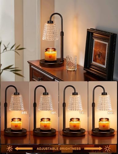 Innqoo Black Crystal Candle Warmer Lamp with Timer, Dimmable Candle Warmer for Jar Candles, Height Adjustable Wax Melts