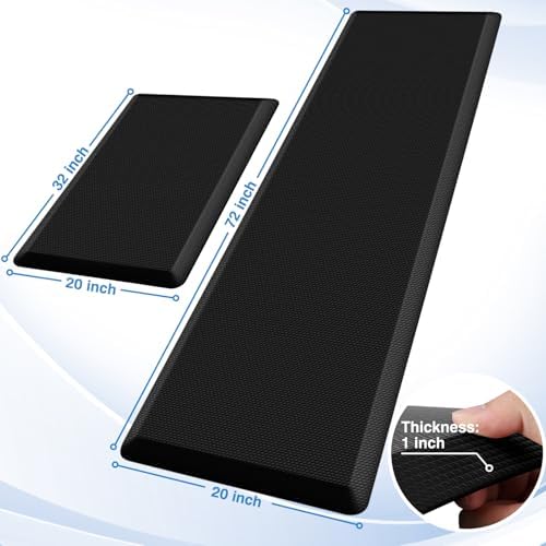 StepRite 1-Inch Kitchen Mats for Floor, 2-Piece Anti-Fatigue Rugs, Black