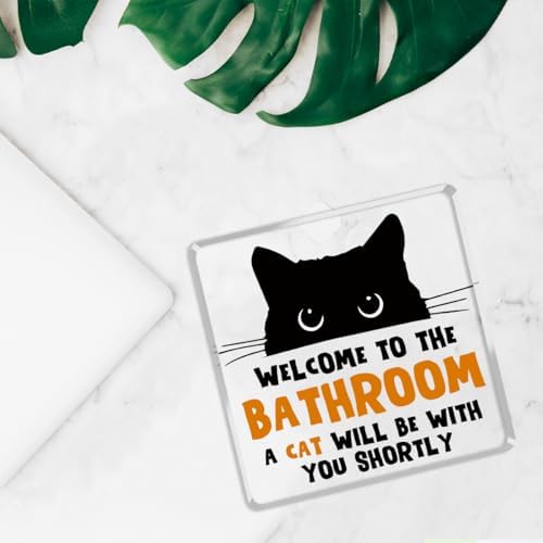Welcome to the Bathroom Funny Sign，Black Cat Decor, Cat Bathroom Acrylic Decor，Home Decor Creative Gift For Women Men，Funny Decorate Retro for Home Toilet