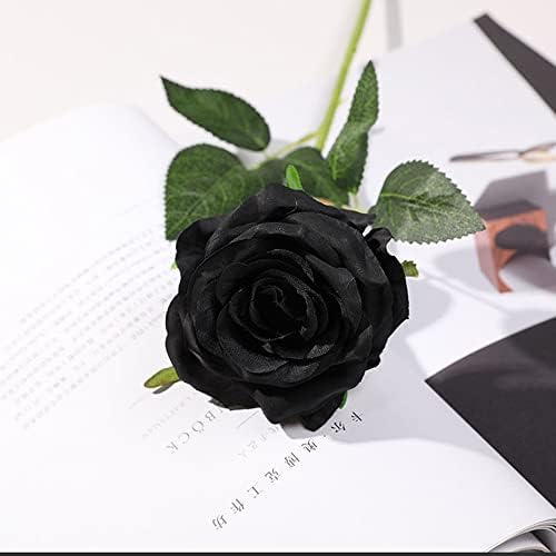 Hawesome 12PCS Artificial Silk Flowers Realistic Roses Bouquet Long Stem for Home Wedding Decoration Party (Black, 12Pcs Flowers)