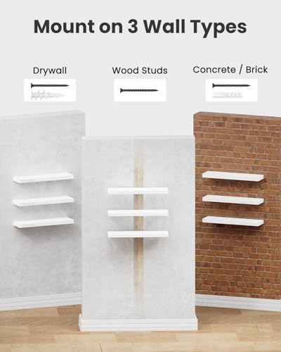 AMADA HOMEFURNISHING Floating Shelves, Wall Shelves for Bathroom/Living Room/Bedroom/Kitchen Decor, White Shelves with