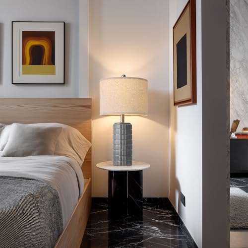 PoKat 23" Ceramic Dark Gray Table Lamps Set of 2 for Living Room, Modern Bedside Lamps for Bedroom, Farmhouse