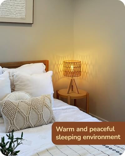 EDISHINE Rattan Small Table Lamp, Boho Nightstand Lamp, 14.2", E26 Base