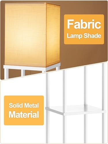Floor Lamp with Shelves for Living Room White, Shelf Floor Lamp with 3 CCT LED Bulb, Corner Display Standing Column