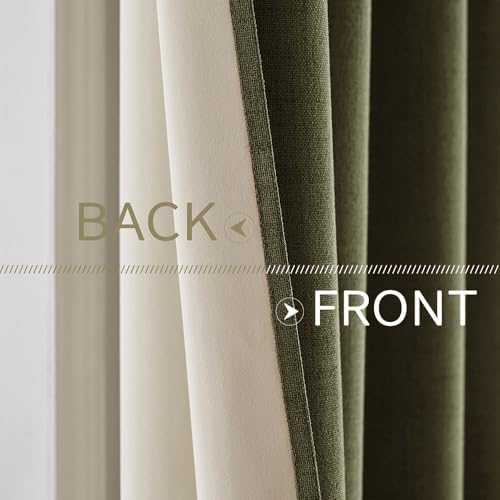 MIULEE 100% Blackout Linen Curtains for Bedroom 52x84 Light Olive Green